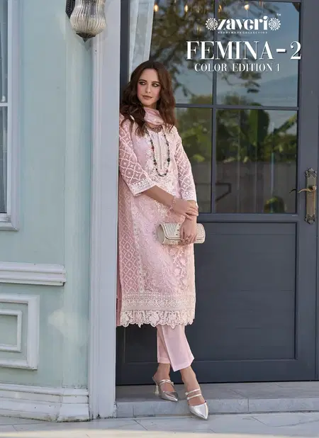 Femina Vol 2 Colour Edition By Zaveri Organza Embroidery Kurti With Bottom Dupatta Exporters In India Catalog